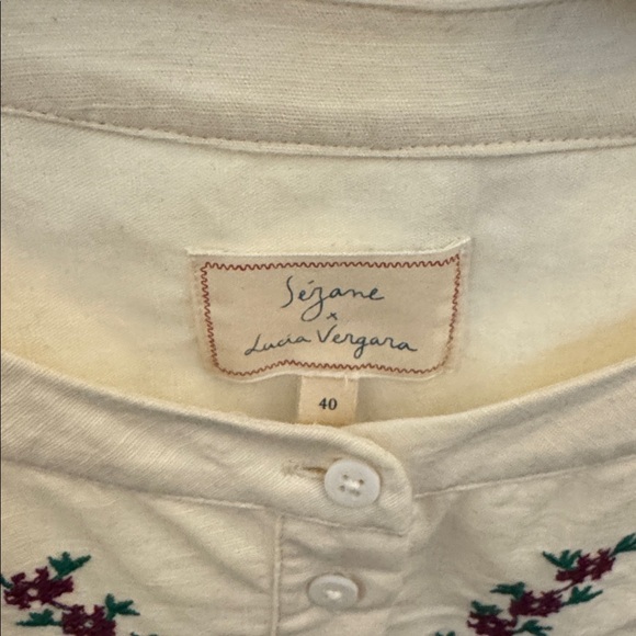 Sézane X Lucia Vergara - Elviro Shirt Ecru With Margarita Embroidery Sz 8/EU 40 - Picture 5 of 8